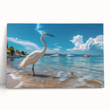 Stretched canvas wall art featuring elegant herons and egrets in a serene natural setting, showcasing vibrant colors and intricate details, perfect for home decor.