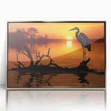 Elegant framed wall art featuring a serene heron and egret design in a silver-acrylic frame, ideal for enhancing modern decor with nature-inspired aesthetics.