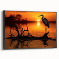 Framed wall art featuring a serene heron and egret design, showcasing intricate details and a sleek black frame, perfect for enhancing modern decor.