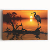 Stretched canvas wall art featuring a serene design of a heron and egret in soft pastel colors, ideal for nature lovers and home decor enthusiasts.