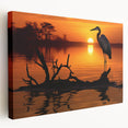 Stretched canvas wall art showcasing elegant herons and egrets in a serene nature scene, perfect for enhancing home decor with a tranquil vibe.