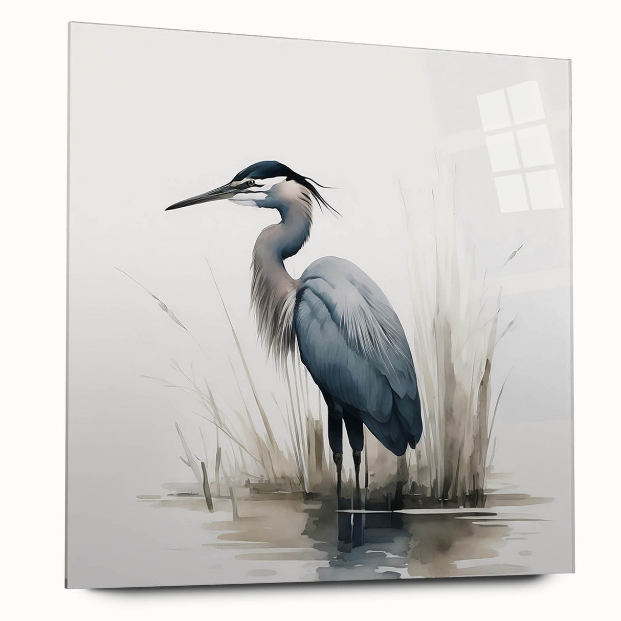 Elegant wall art showcasing a side view of a heron and egret design on acrylic glass, featuring vibrant colors and intricate details, ideal for nature enthusiasts.