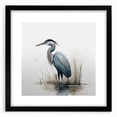 Framed wall art design featuring a serene heron and egret scene, set against a black mat, perfect for enhancing modern home decor with nature-inspired elegance.