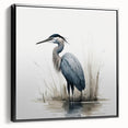 Framed wall art featuring a striking black heron and egret design on a vibrant canvas, showcased from a side view, perfect for enhancing modern home decor.