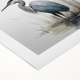 Elegant rolled canvas wall art showcasing a heron and egret design in soft blue and white tones, perfect for nature-themed home decor. This artwork adds a serene touch to any space while being packaged securely in a robust cardboard tube for safe delivery.