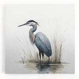 Stretched canvas artwork showcasing a serene heron and egret design in soft pastel colors, perfect for enhancing home decor with a nature-inspired theme.