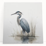 Stretched canvas wall art featuring a serene heron and egret design, showcasing delicate birds in soft blue and white tones, perfect for enhancing modern home decor.