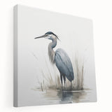 Elegant wall art featuring a serene heron and egret design on stretched canvas, showcasing vibrant colors and intricate details, perfect for enhancing home decor.