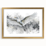 Elegant framed wall art featuring a heron and egret design in gold accents, showcasing nature's beauty with a sophisticated mat. Ideal for home decor enthusiasts.