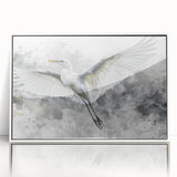 Framed wall art collection showcasing a heron and egret design in an elegant white frame, ideal for enhancing modern home decor with nature-inspired aesthetics.