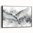 Framed wall art featuring a serene heron and egret design in black, showcasing elegant bird silhouettes against a vibrant backdrop, perfect for modern decor.