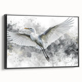 Framed wall art featuring a serene heron and egret design in black, showcasing elegant bird silhouettes against a vibrant backdrop, perfect for modern decor.