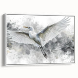 Framed wall art collection featuring a serene heron and egret design on a white background, showcasing intricate details and a modern aesthetic, perfect for home decor.