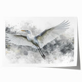 Elegant wall art print showcasing a heron and egret in a serene natural setting, featuring soft pastel colors and intricate details, perfect for home decor. Ideal for bird lovers and nature enthusiasts looking to enhance their living space with artistic flair.