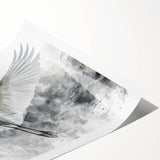 Elegant wall art print showcasing a heron and egret design, featuring vibrant colors and intricate details, perfect for enhancing home decor.