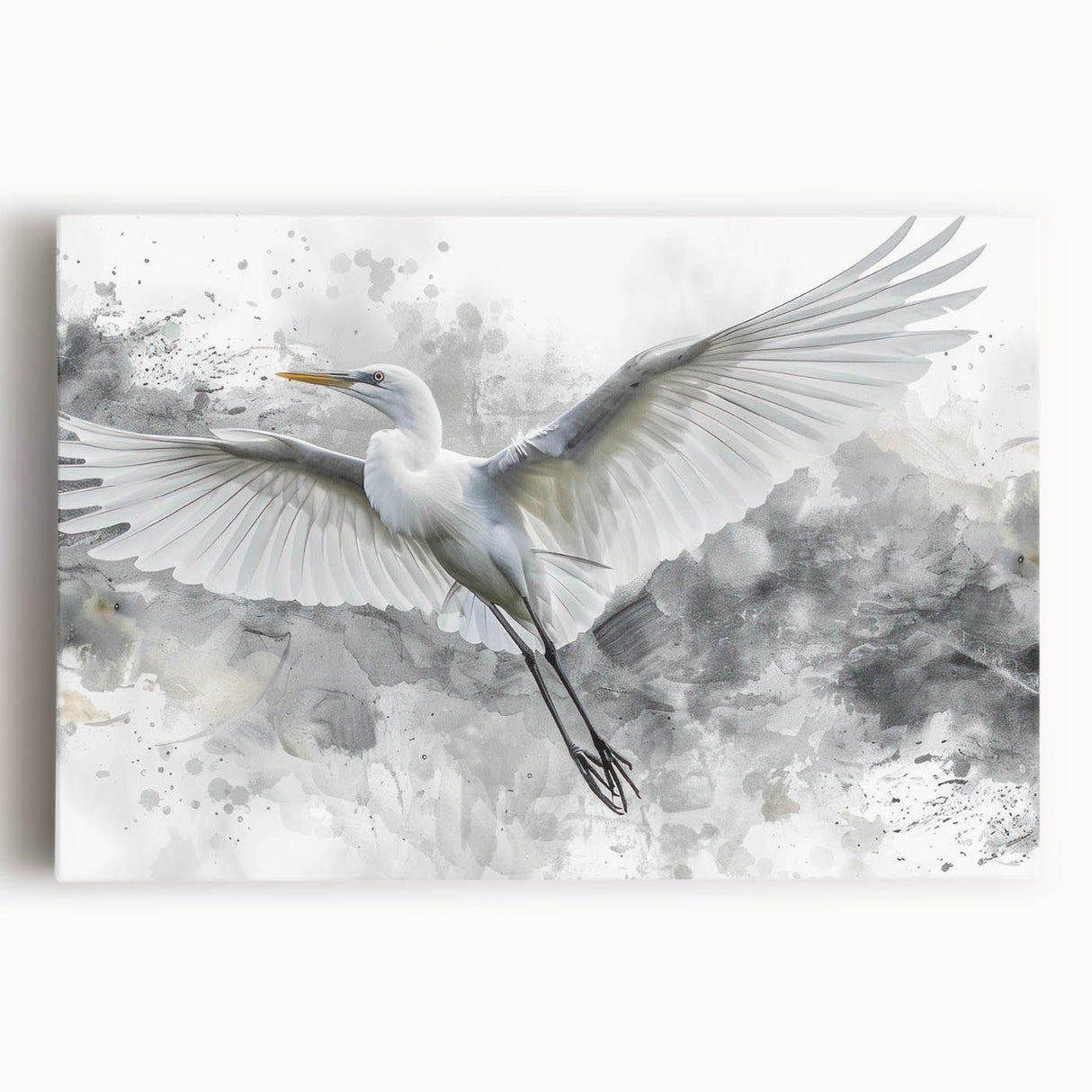 Stretched canvas wall art featuring a serene heron and egret design, showcasing vibrant colors and intricate details, perfect for nature-inspired decor.