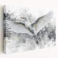Stretched canvas wall art showcasing a serene heron and egret design in soft pastel colors, perfect for enhancing home decor with a nature-inspired aesthetic.