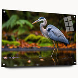 Elegant acrylic wall art showcasing a heron and egret design, side view with decorative pins, perfect for enhancing modern home decor.