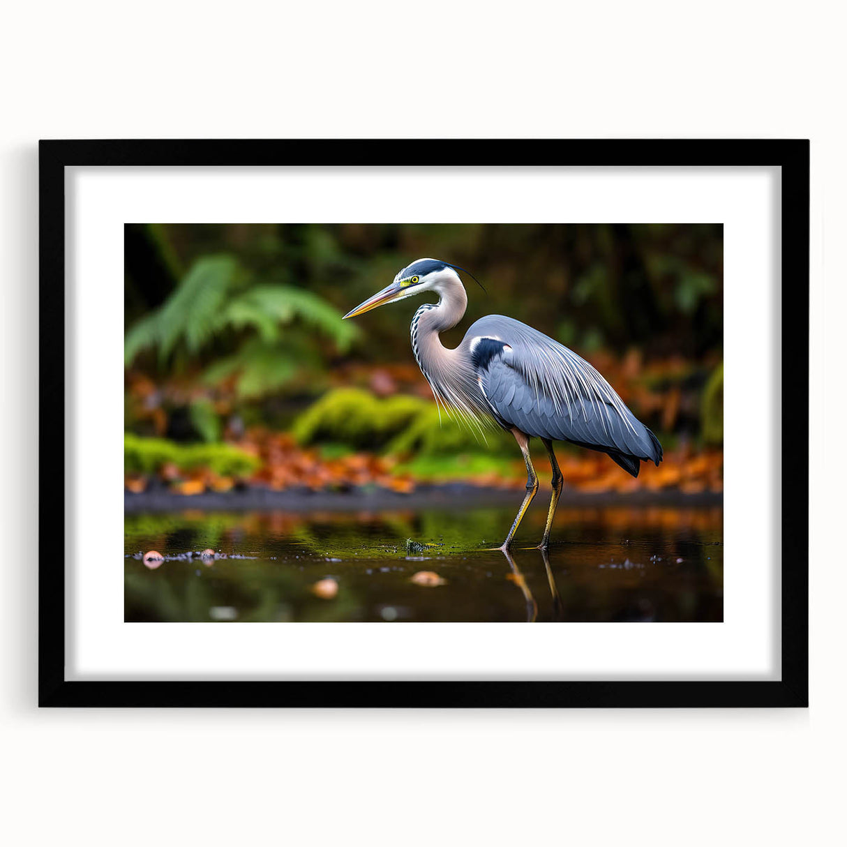 Framed wall art collection featuring elegant heron and egret designs in a black frame with matting, ideal for bird lovers and home decor enthusiasts.
