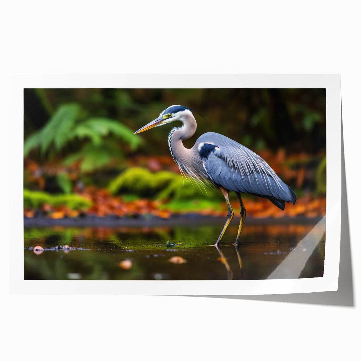 Elegant wall art print showcasing a heron and egret design in soft blue and white hues, rolled for easy display in home décor or gallery settings.