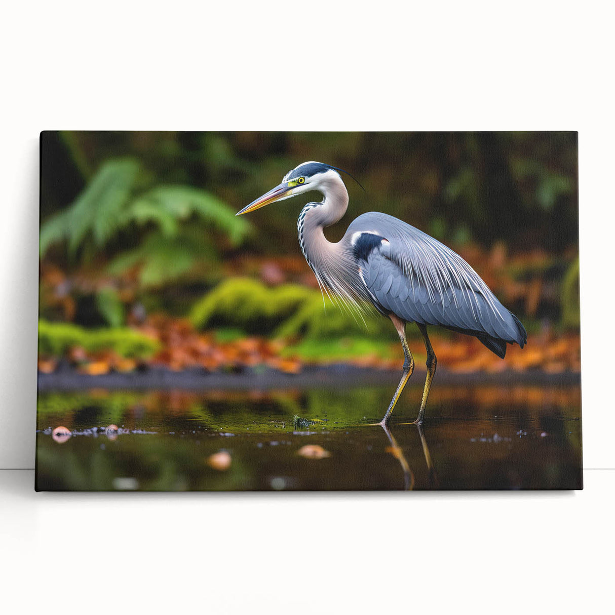 Elegant wall art featuring a serene heron and egret design on stretched canvas, showcasing delicate brush strokes in soft blues and whites, perfect for nature lovers.