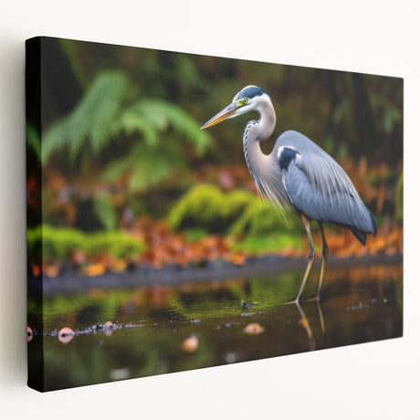 Stretched canvas wall art depicting a serene heron and egret design, showcasing intricate details and vibrant colors, perfect for enhancing home decor.