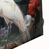 Close-up of a stunning wall art piece featuring a heron and egret design, showcasing intricate details and vibrant colors on acrylic glass, perfect for home decor.