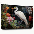 Elegant acrylic wall art design featuring a heron and egret, displayed in a stylish side view with pins, showcasing vibrant colors and intricate details.