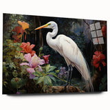 Side view of a heron and egret design wall art piece, showcasing vibrant colors and intricate details, crafted from acrylic glass, ideal for modern decor.
