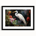 Black-framed wall art showcasing a serene heron and egret design, featuring vibrant colors and intricate details, perfect for enhancing home decor.