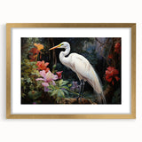 Elegant wall art featuring a heron and egret design in gold frame with mat, ideal for enhancing home decor. Perfect for bird lovers and nature enthusiasts.