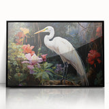 Framed wall art showcasing a serene heron and egret design, featuring a sleek black frame and acrylic front, perfect for enhancing modern decor.