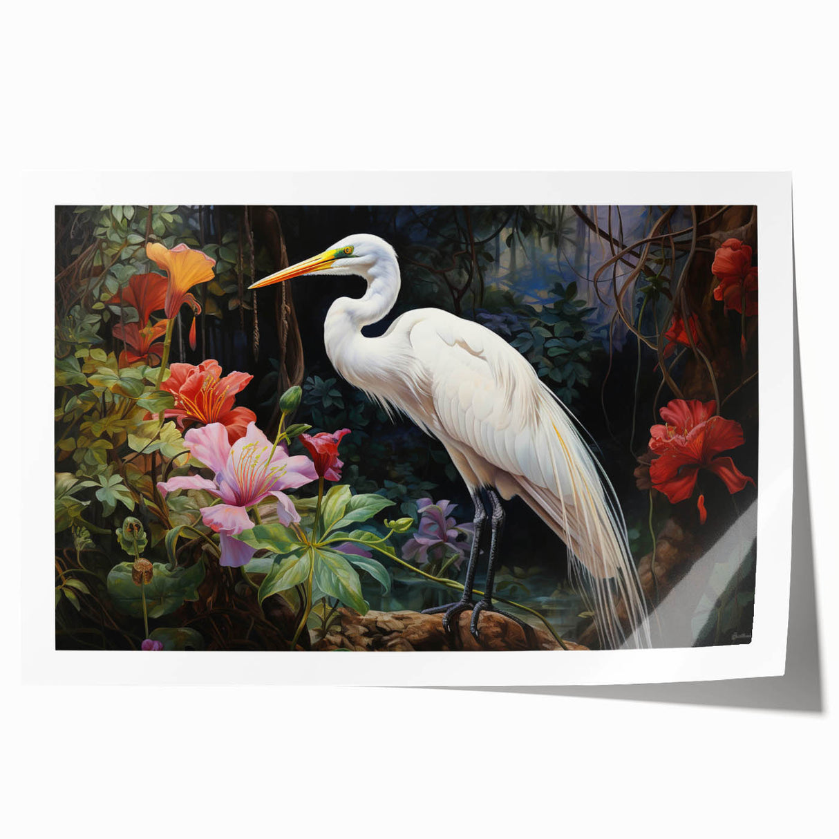 Elegant heron and egret wall art print featuring detailed illustrations of birds in serene natural settings, perfect for enhancing home decor and interior aesthetics.
