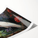 Elegant wall art print showcasing a heron and egret design, featuring delicate brush strokes and vibrant colors, perfect for enhancing any living space decor.