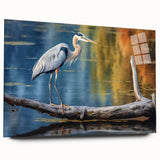 Elegant wall art collection featuring a side view of heron and egret designs printed on acrylic glass, showcasing vibrant colors and intricate details. Ideal for nature-inspired decor.