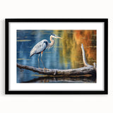 Elegant framed wall art collection featuring a heron and egret design, set in a sleek black frame with a white mat, perfect for enhancing home decor.