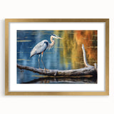 Stylish wall art collection featuring a gold-framed design of elegant herons and egrets, set with a mat for a sophisticated look. Ideal for nature-inspired decor.