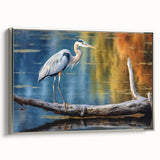 Framed canvas wall art showcasing a serene heron and egret design, elegantly displayed in silver tones, perfect for enhancing modern home decor.