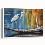 Framed wall art collection showcasing elegant heron and egret designs on textured canvas. White frame adds sophistication, perfect for home decor.