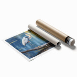 Elegant wall art print showcasing a heron and egret in vibrant colors, perfect for enhancing any space's decor. Ideal for bird lovers and nature enthusiasts.