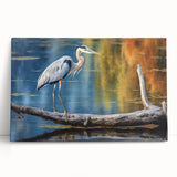 Elegant heron and egret wall art collection on stretched canvas, showcasing detailed bird illustrations in soft pastel colors, perfect for nature-inspired decor.