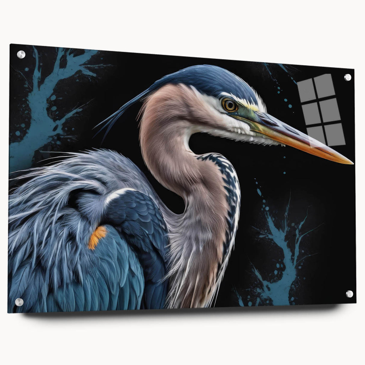 Elegant wall art collection showcasing a side view of a heron and egret design, crafted from acrylic glass with pins for easy hanging. The vibrant colors and intricate details highlight the beauty of these birds, making it a stunning addition to any decor.