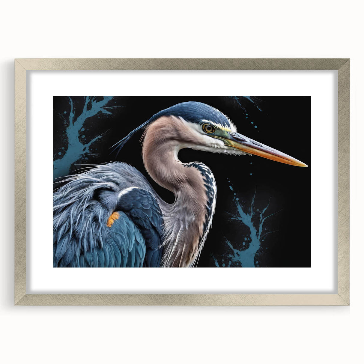 Framed wall art collection featuring elegant herons and egrets in a silver frame with mat, ideal for enhancing home decor with nature-inspired elegance.