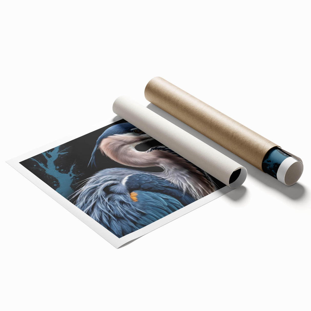 Elegant rolled print showcasing a serene heron and egret design, perfect for home decor. The vibrant colors and intricate details enhance any space's aesthetic.