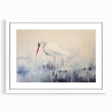 Elegant wall art featuring a heron and egret design, framed with a white mat. Perfect for nature lovers, this piece adds a serene touch to any decor.