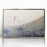 Framed wall art featuring a serene heron and egret design in silver acrylic, showcasing intricate details and vibrant colors, perfect for enhancing modern home decor.