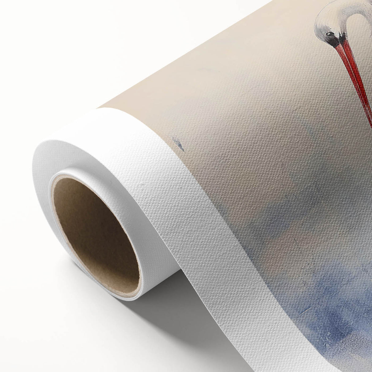 Elegant rolled canvas showcasing a heron and egret design in vibrant colors, ideal for enhancing any nature-inspired decor. Includes protective cardboard packaging.
