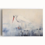 Stretched canvas wall art featuring a serene heron and egret design, showcasing vibrant colors and intricate details, perfect for enhancing home decor.