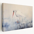 Stretched canvas wall art depicting a serene heron and egret in a natural setting, showcasing vibrant colors and detailed textures, ideal for home decor.