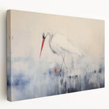 Stretched canvas wall art depicting a serene heron and egret in a natural setting, showcasing vibrant colors and detailed textures, ideal for home decor.